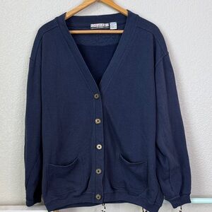 Vintage Classic Navy Blue Cardigan Sweater Size XLarge